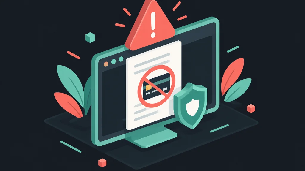 Isometric screen with warning, card and shield