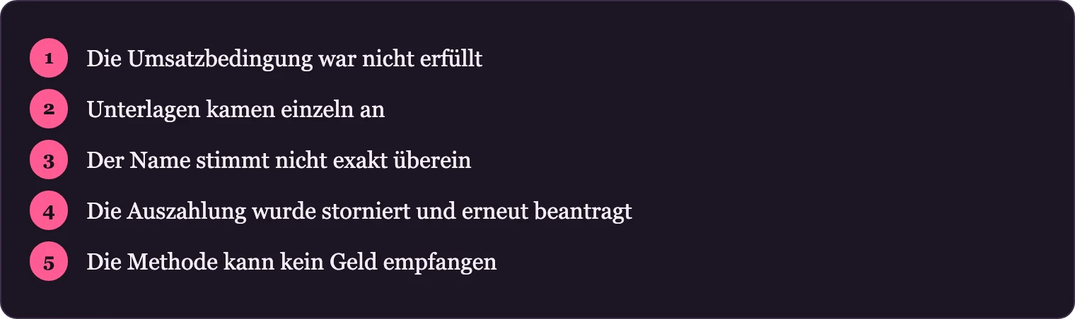 Fünf kurze Schritte zu typischen Auszahlungsverzögerungen