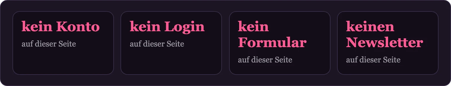 Vier Felder mit Begriffen zu fehlender Anmeldung