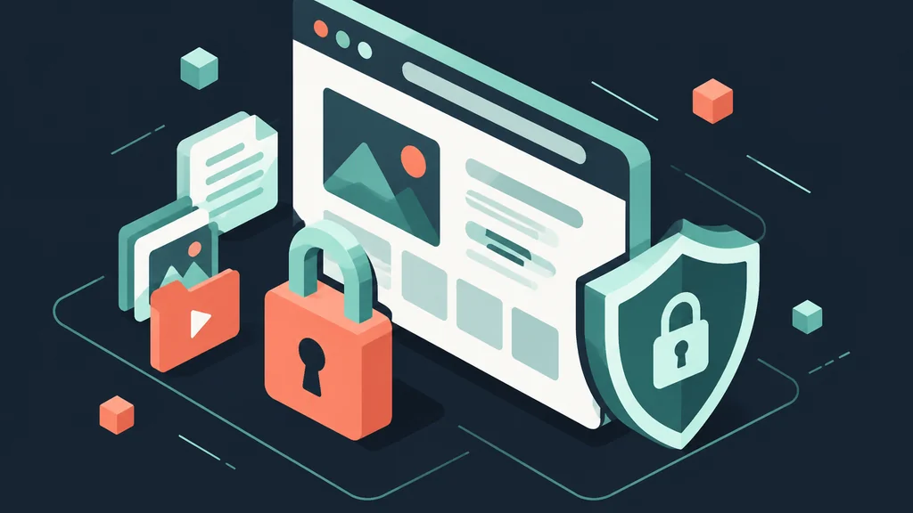 Isometric scene of a static website with privacy icons